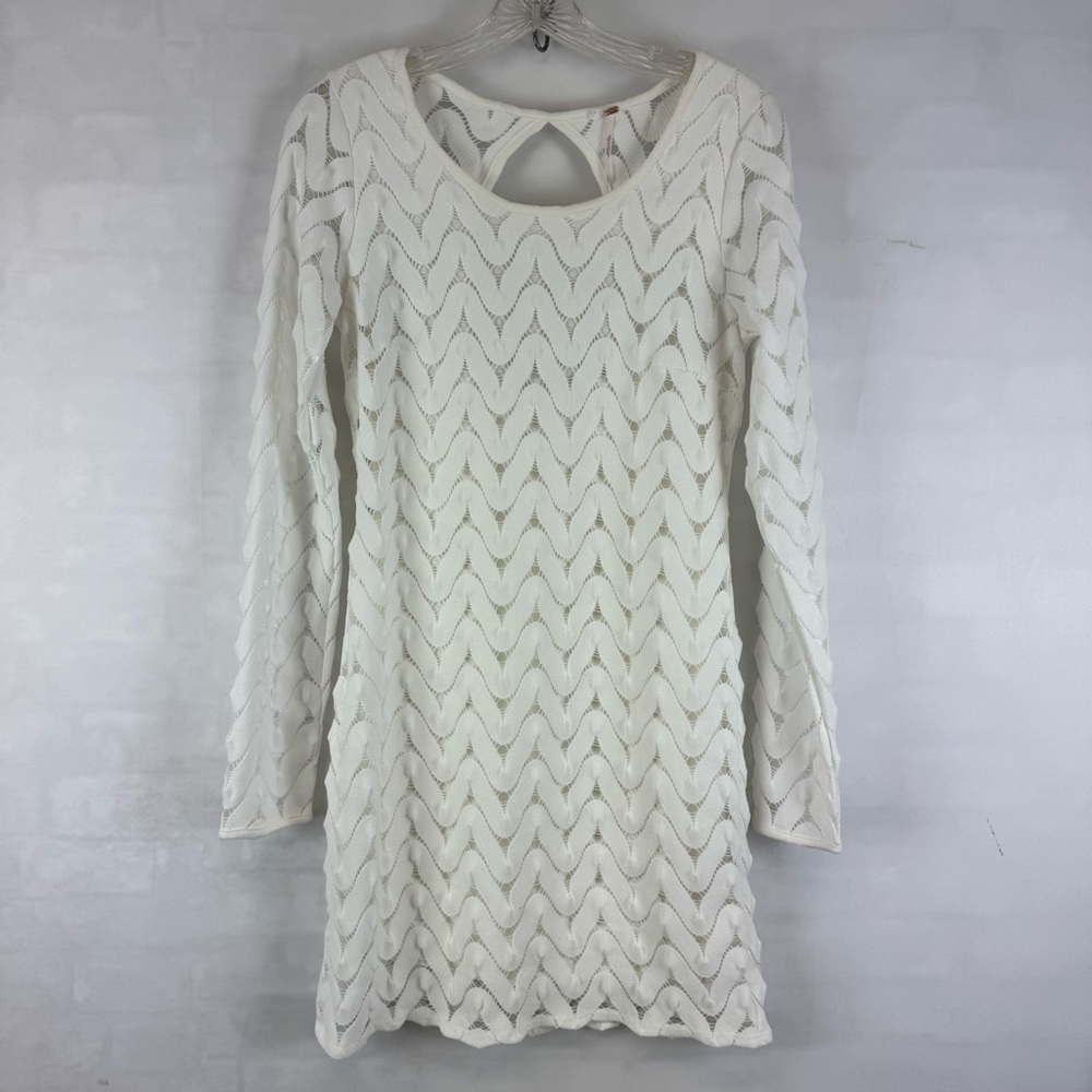 Free People Wild Things White Open Back Zig Zag Crochet Mini Dress‎ Sz. Small